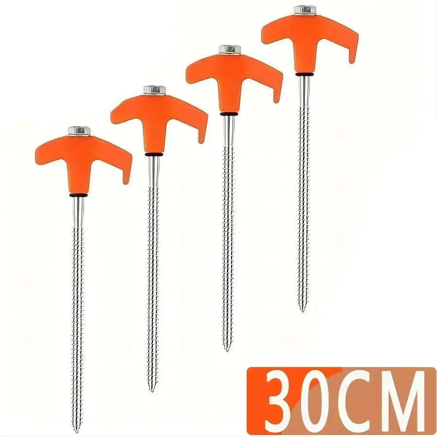 CZHIYAO 4pcs Outdoor Tent Nail 20/25/30cm Screw Anchor Stakes Pegs Screws Peg Ground Nails Carbon Steel Hexagonal Plastic Head