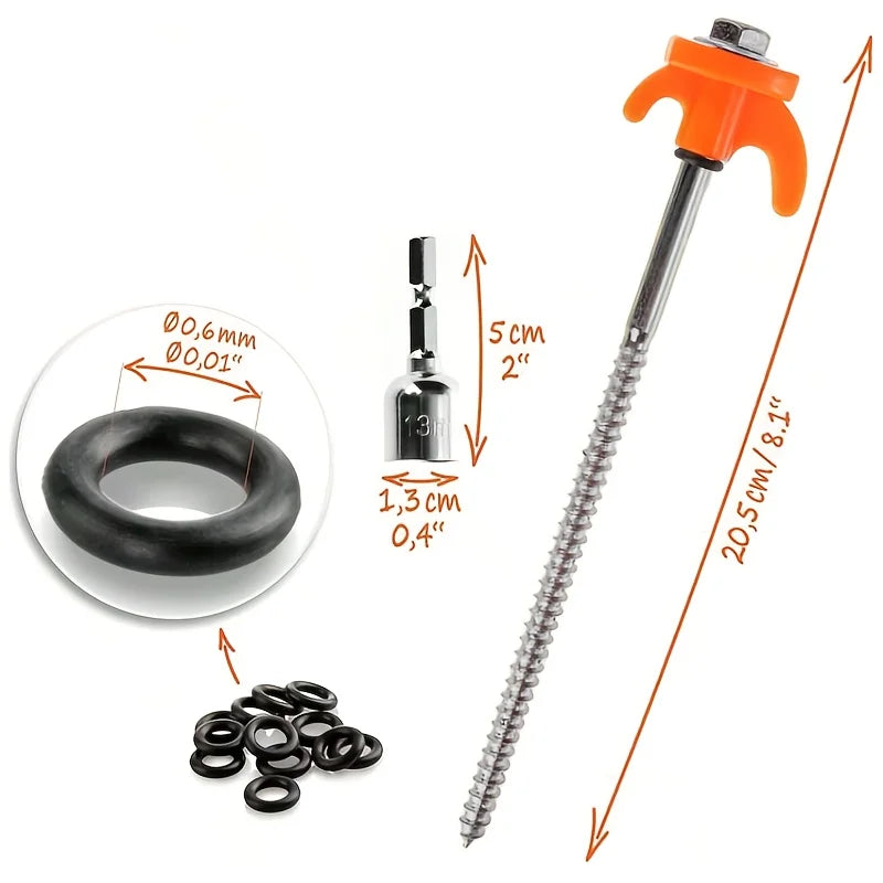 Heavy Duty Tent Stakes, Metal Ground Anchor Screw-In, Threaded Ground Anchors with Hex Head