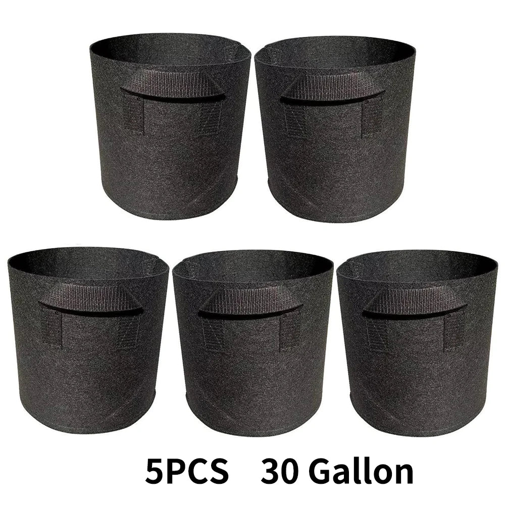 5-Pack Grow Bags/Aeration Fabric Pots with Handles(Available Capacities: 3 Gallon,4 Gallon, 5 Gallon, 7 Gallon, 30 Gallon)