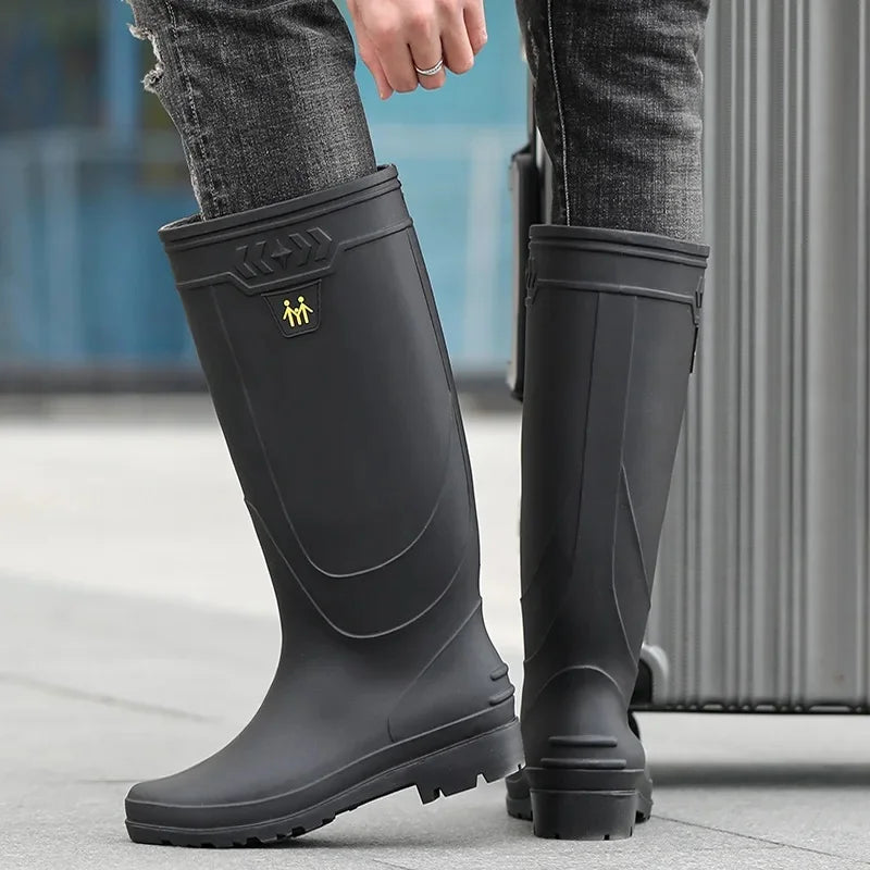 Comfortable High-Tube Men's Rain Boots Outdoor Versatile Waterproof Fishing Shoes Korean Style Delivery Car Wash Shoes Men's Wat
