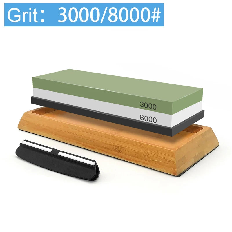 2in1 Professional Sharpening stones Knife sharpener Double-side Whetstone Grinder stone Watster stone Bamboo base Angle guide