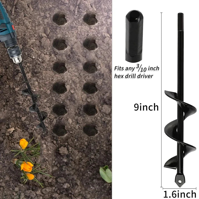 Garden Earth Auger Spiral Drill Bit for Planting Flowers & Vegetables – Manual or Electric Drill Hole Digger for Soil Loosening