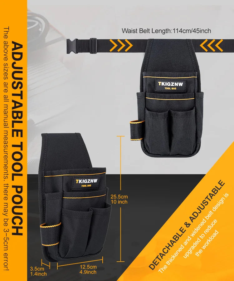 TKIGZNW Pocket Tool Pouch,6-Pouches and 9 Screwdriver Loops Construction, Heavy-Duty Tool Bag with Adjustable Belt for Electrici