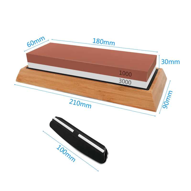 2in1 Professional Sharpening stones Knife sharpener Double-side Whetstone Grinder stone Watster stone Bamboo base Angle guide