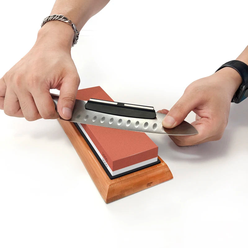 2in1 Professional Sharpening stones Knife sharpener Double-side Whetstone Grinder stone Watster stone Bamboo base Angle guide