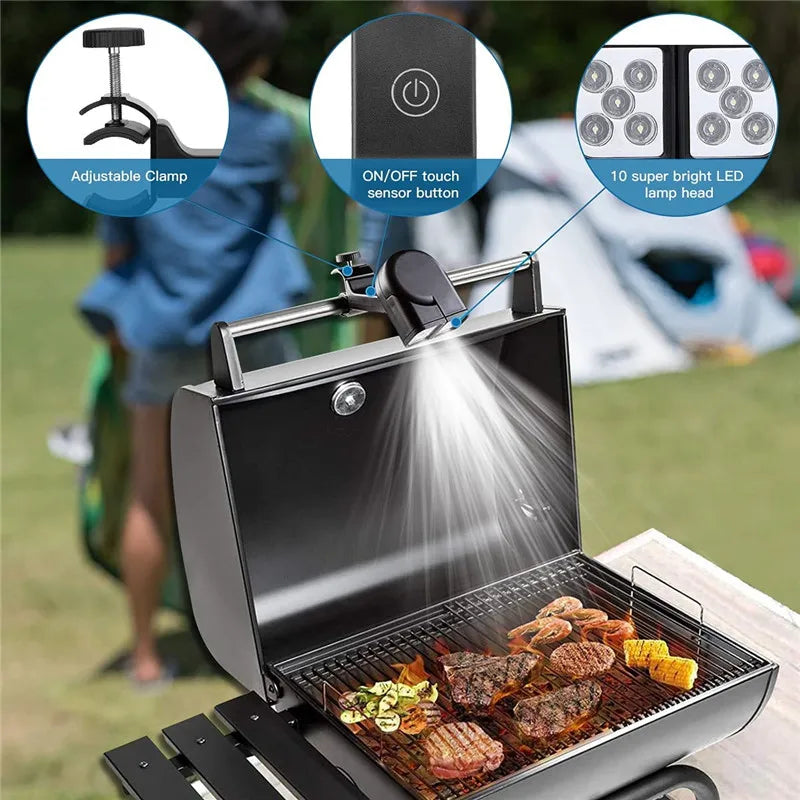 Double Head Grill Lights Heat Resistant Multifunctional Night Fishing LED Lamp For BBQ Super-Bright Flexible Portable Rotatable