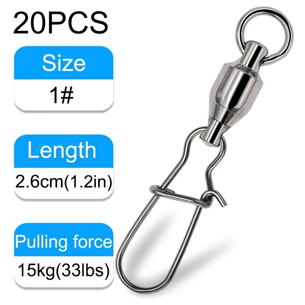 GOBAIT 20PCS Swivel Snap Connector Pin Ball Bearing Rolling Ring Buckle Kit Pesca Lure Line Connect Cross Lock Fishing Tools