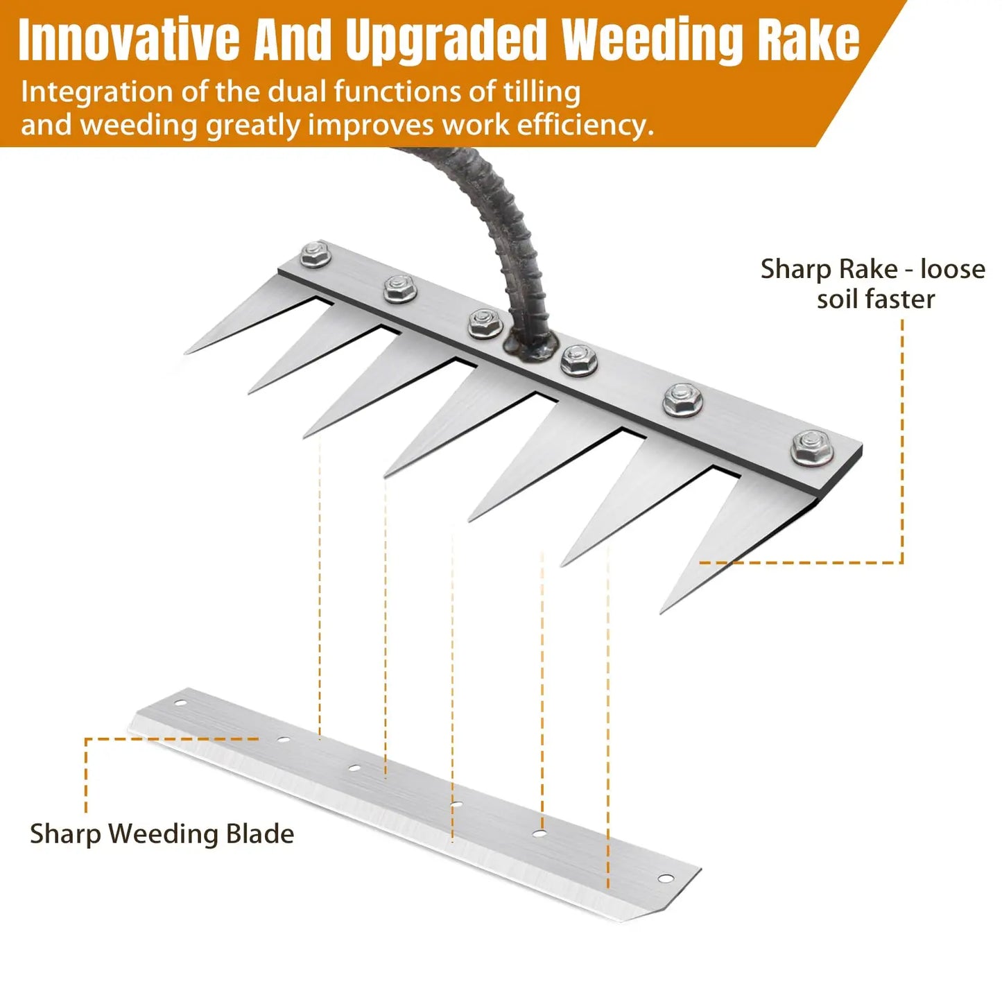 5/6/7/8Teeth Agricultural Rake Soil Loosening Weeding Tool Multifunction Metal Weeding Rake Garden Weeding Rake Gardening Tools
