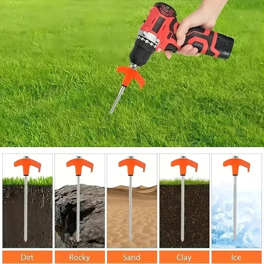 CZHIYAO 4pcs Outdoor Tent Nail 20/25/30cm Screw Anchor Stakes Pegs Screws Peg Ground Nails Carbon Steel Hexagonal Plastic Head