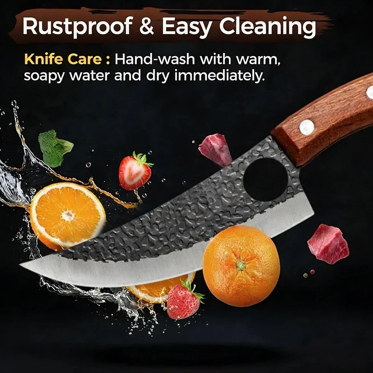 Professional Hand Forged Butcher Knife with Wooden Handle Stainless Steel Boning Knife Cutter Full Tang Kitchen Knife
