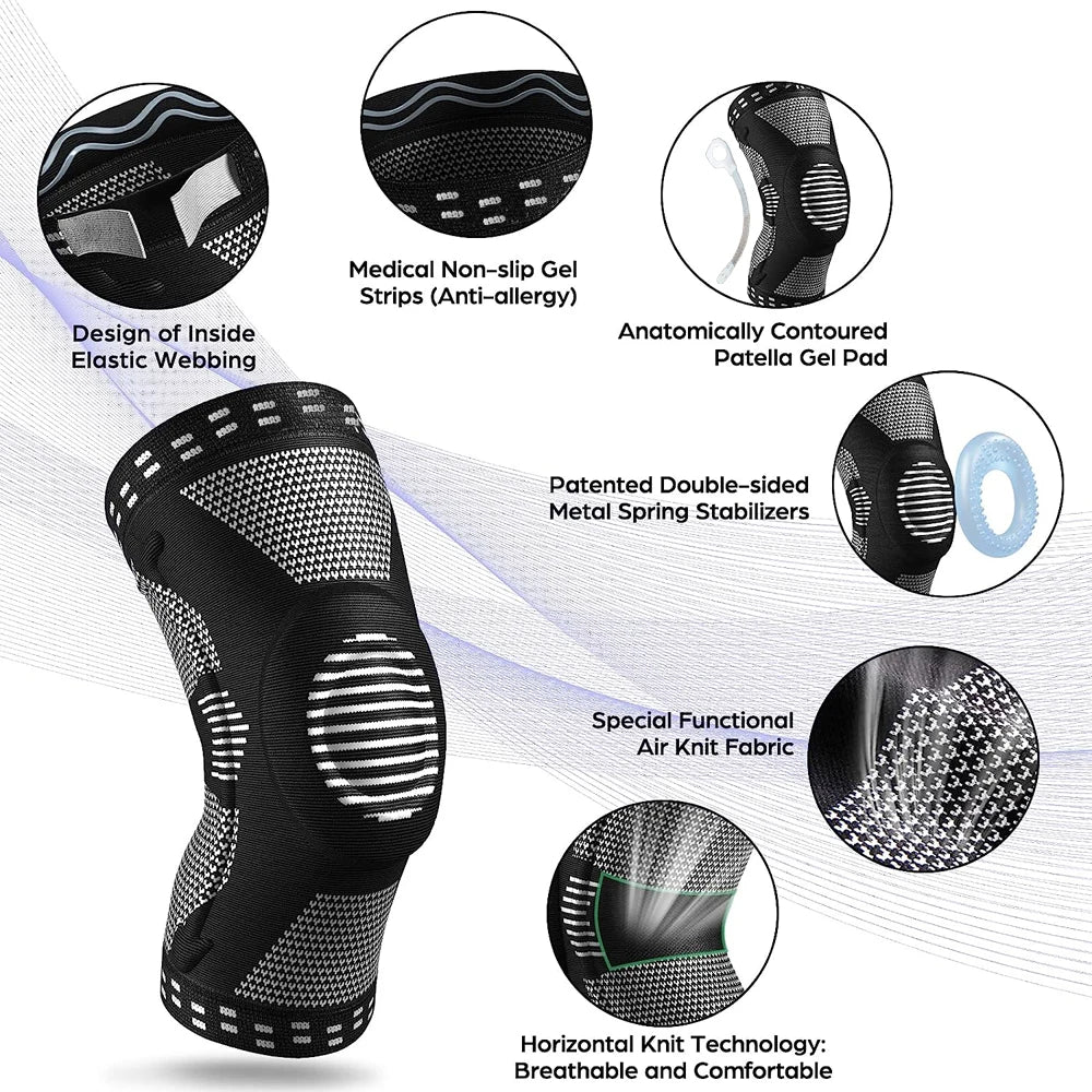 1/2Pcs Sport Compression Knee Support Brace Patella Protector Knitted Silicone Spring LegPad Cycling Running Basketball Football
