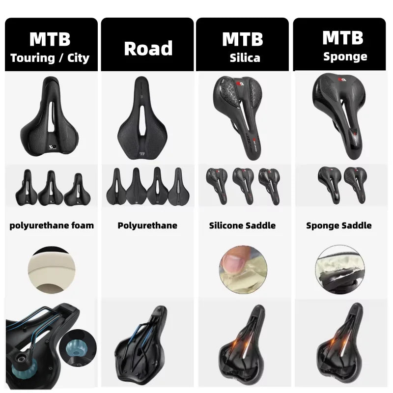WEST BIKING MTB Bike Bicycle Saddle Rail Hollow Breathable Absorption Rainproof Soft Comfortable Sponge Casual Road Cycling Seat
