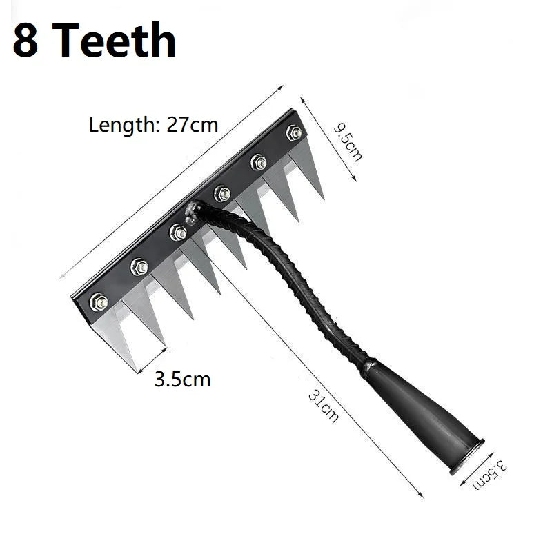 5/6/7/8Teeth Agricultural Rake Soil Loosening Weeding Tool Multifunction Metal Weeding Rake Garden Weeding Rake Gardening Tools