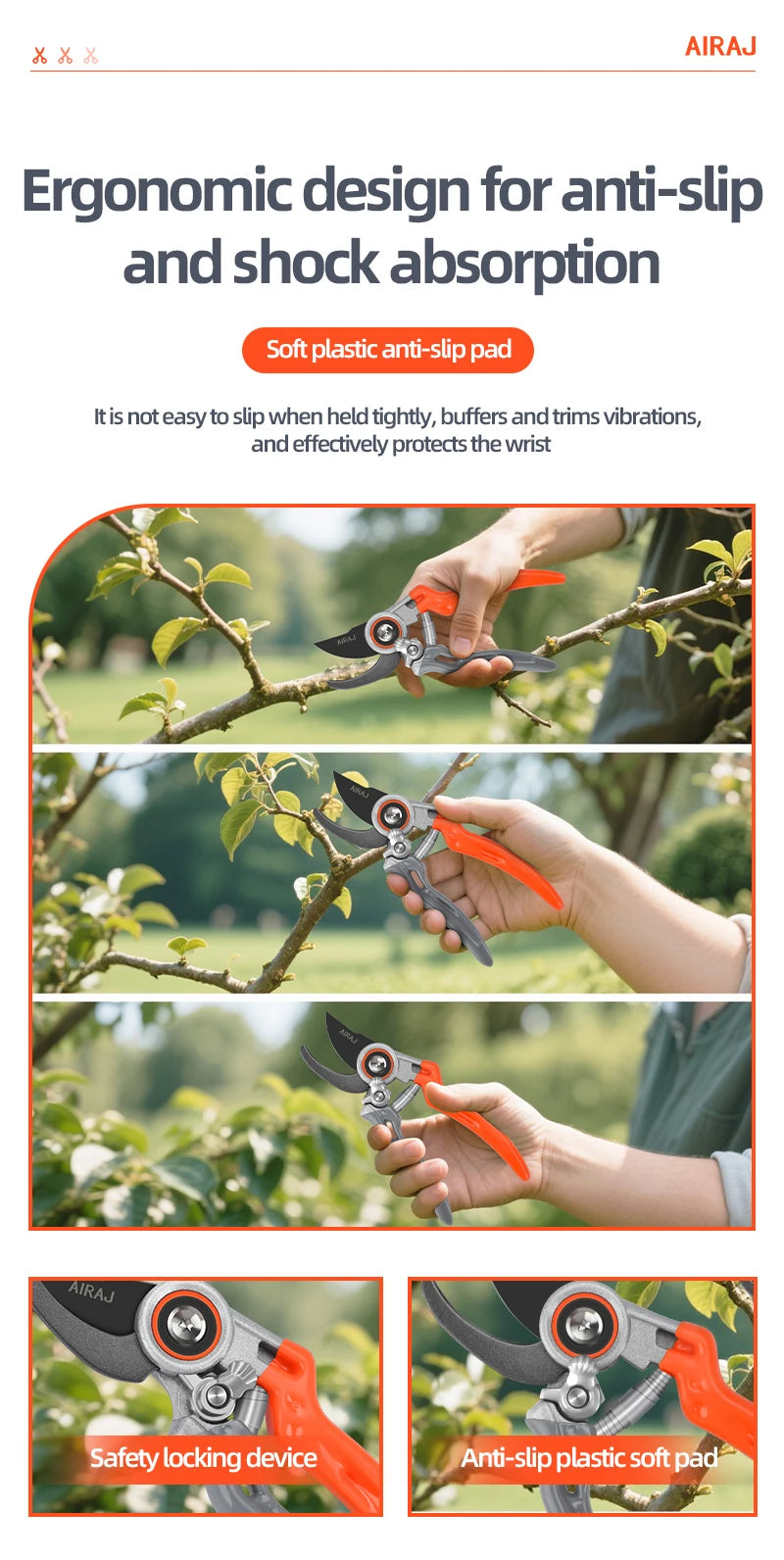 AIRAJ Pruning Shears Full Category, Multi-gear Adjustment Large Opening Super Sharp Manual Trimmer Professional Garden Shears