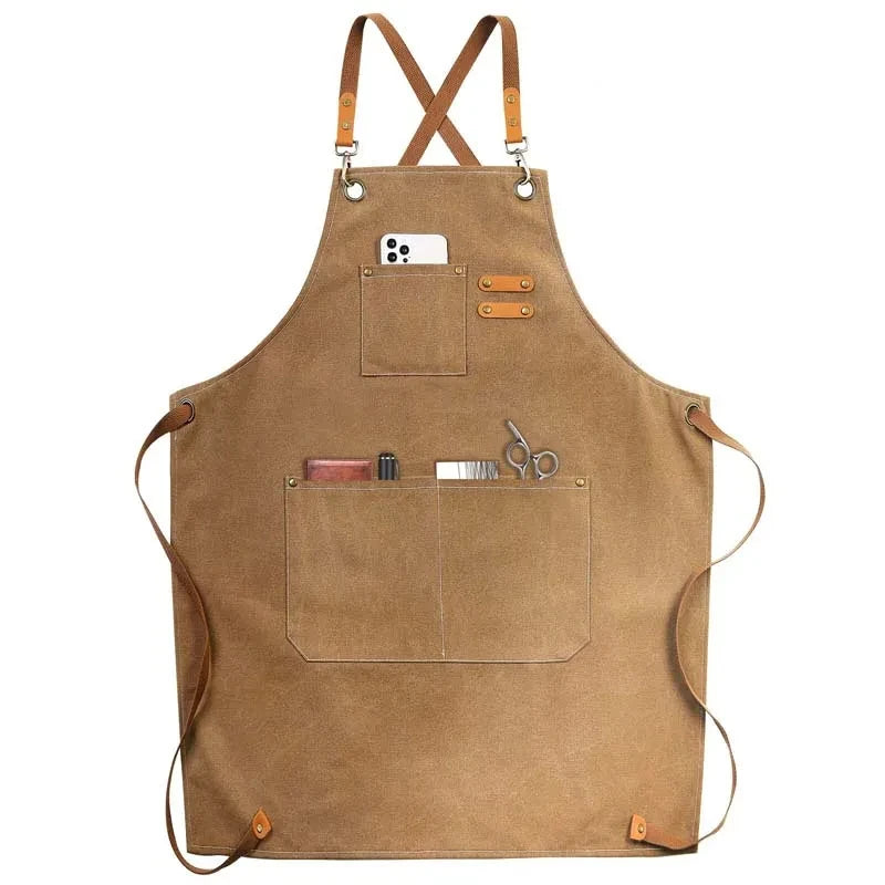 Household Canvas Apron Oil-proof Can Wipe Hands Kitchen CookingMen Women Adult with Tool Pockets Fashion Coffee Over Apron