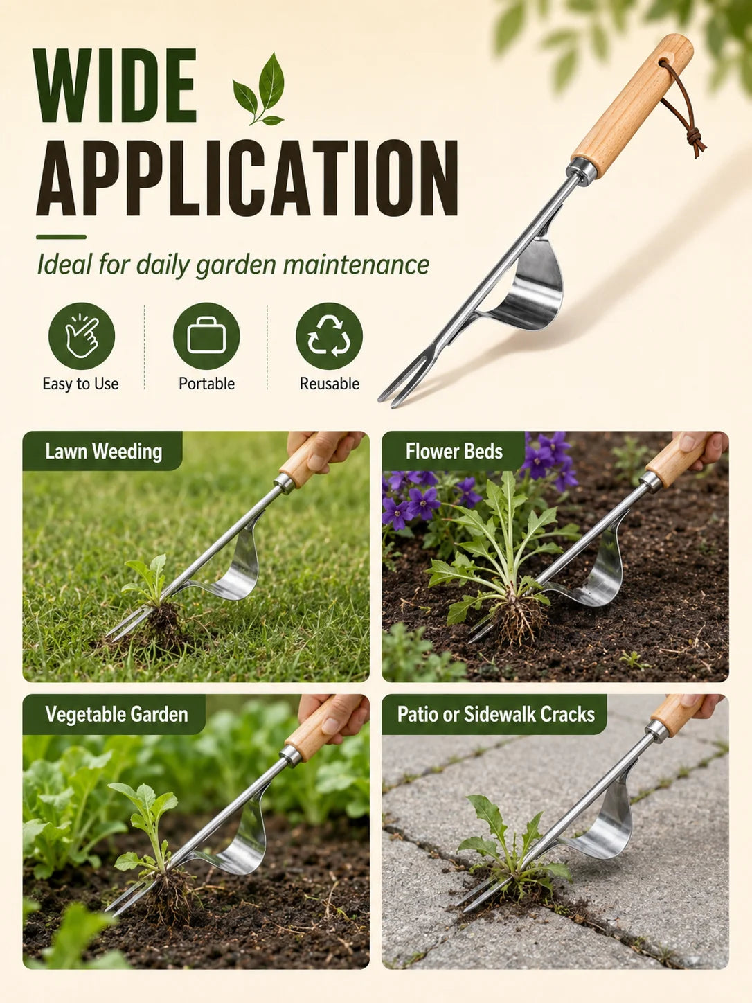 Manual Weed Remover, Stainless Steel Spatula Weed Puller, Garden Crack Weeder for Yard Patio Hoe Gardening Tool