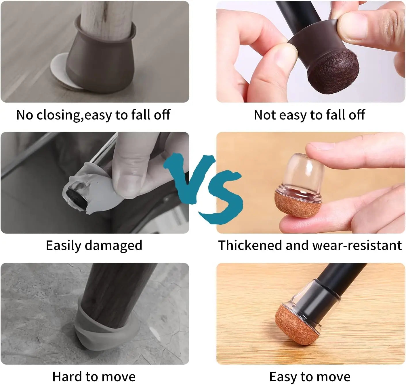 16PCS Black Silicone Chair Leg Floor Protectors with Wrapped Felt Bar Stool Chair Leg Caps Furniture Leg Feet Protection Cover