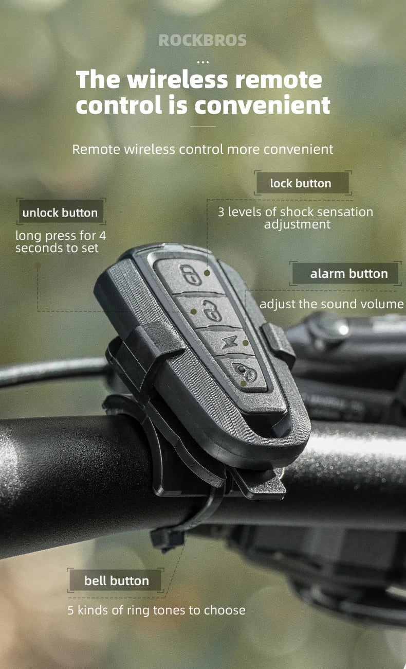 ROCKBROS Bicycle Bell Type-C Vibration Anti Theft Electric Bike Alarm Horn with Wireless Remote Control Security Alarm System
