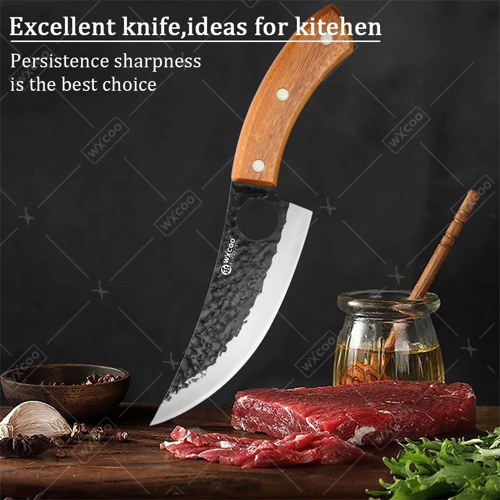 WXCOO Hand Forged Chef Knife Full Tang Butcher Knife Meat Cleaver for Cutting Meat Vegetables Kitchen Cooking Boning Knife
