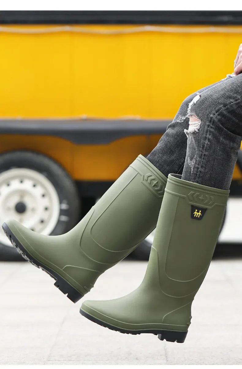 Comfortable High-Tube Men's Rain Boots Outdoor Versatile Waterproof Fishing Shoes Korean Style Delivery Car Wash Shoes Men's Wat