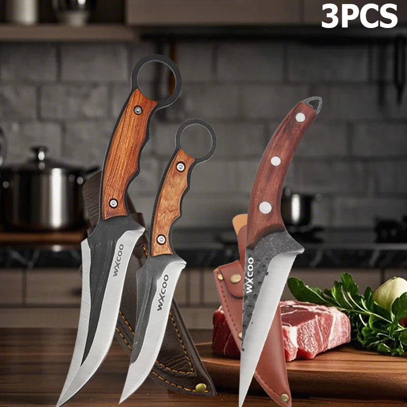 WXCOO Hand-Forged Butcher Knife Stainless Steel Kitchen Knife Full Tang Meat Cleaver Boning Chef Knife for Barbecue Cooking