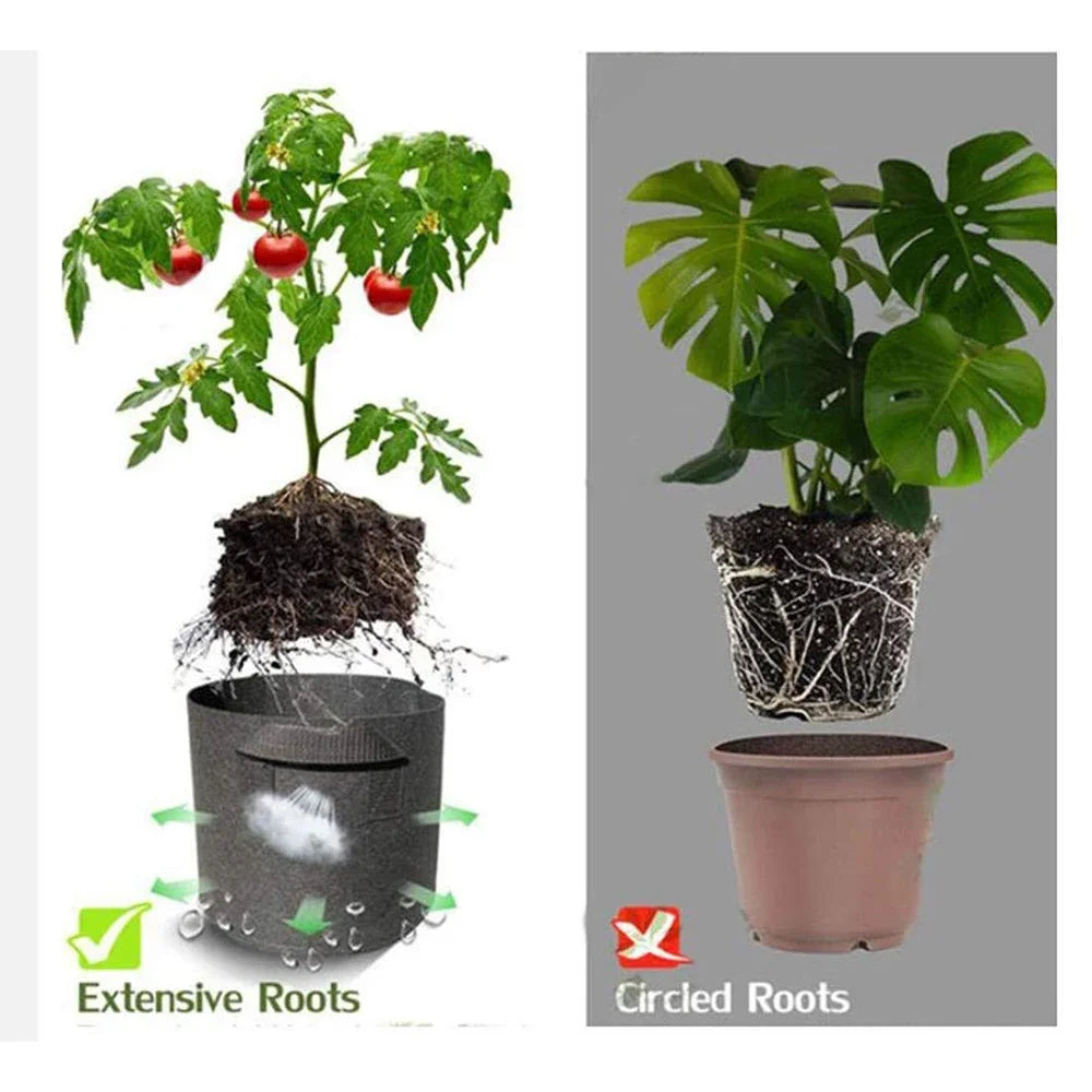 5-Pack Grow Bags/Aeration Fabric Pots with Handles(Available Capacities: 3 Gallon，4 Gallon, 5 Gallon, 7 Gallon, 30 Gallon)