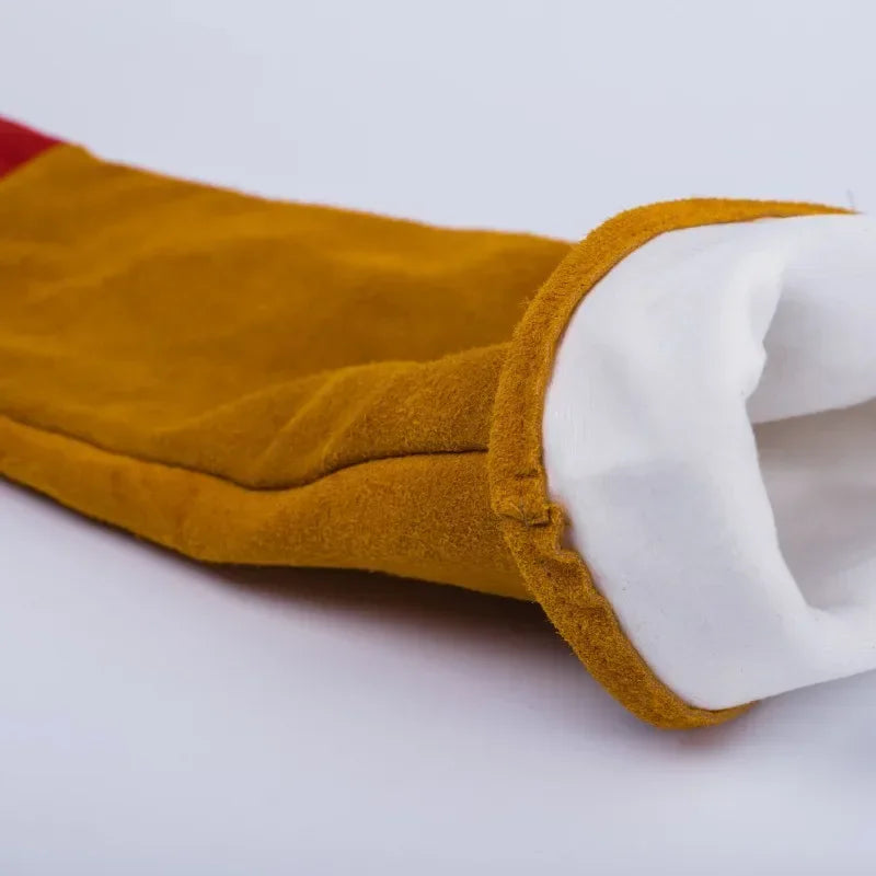 23.6 Inch Long Sleeves Leather Welding Gloves, Heat Resistant Stove Fire and Barbecue Gloves, Puncture Resistant Gloves for Gard