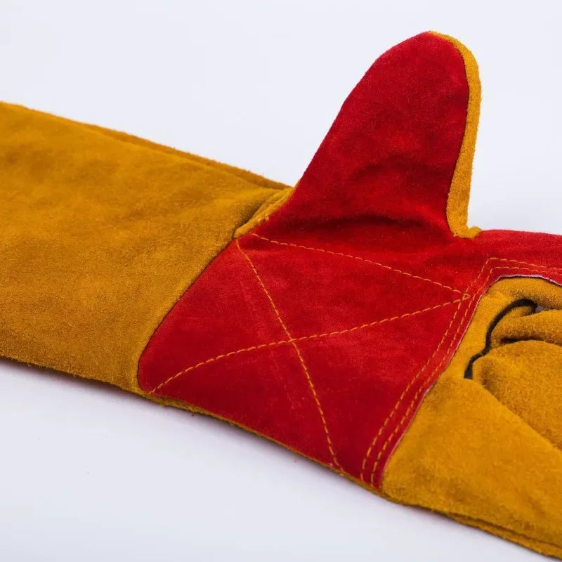 23.6 Inch Long Sleeves Leather Welding Gloves, Heat Resistant Stove Fire and Barbecue Gloves, Puncture Resistant Gloves for Gard