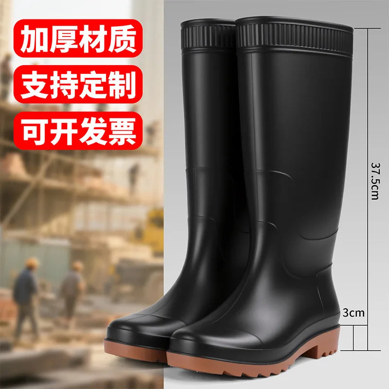 Men's Fashionable Long Tube Rain Boots Anti-Slip Waterproof Wear-Resistant Outdoor Fishing Car Wash Thick Bottom Shoes