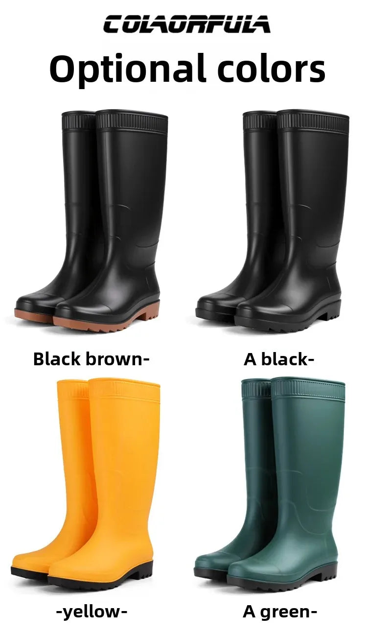 Men's Fashionable Long Tube Rain Boots Anti-Slip Waterproof Wear-Resistant Outdoor Fishing Car Wash Thick Bottom Shoes
