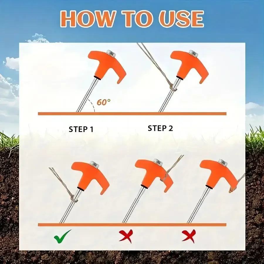 CZHIYAO 4pcs Outdoor Tent Nail 20/25/30cm Screw Anchor Stakes Pegs Screws Peg Ground Nails Carbon Steel Hexagonal Plastic Head