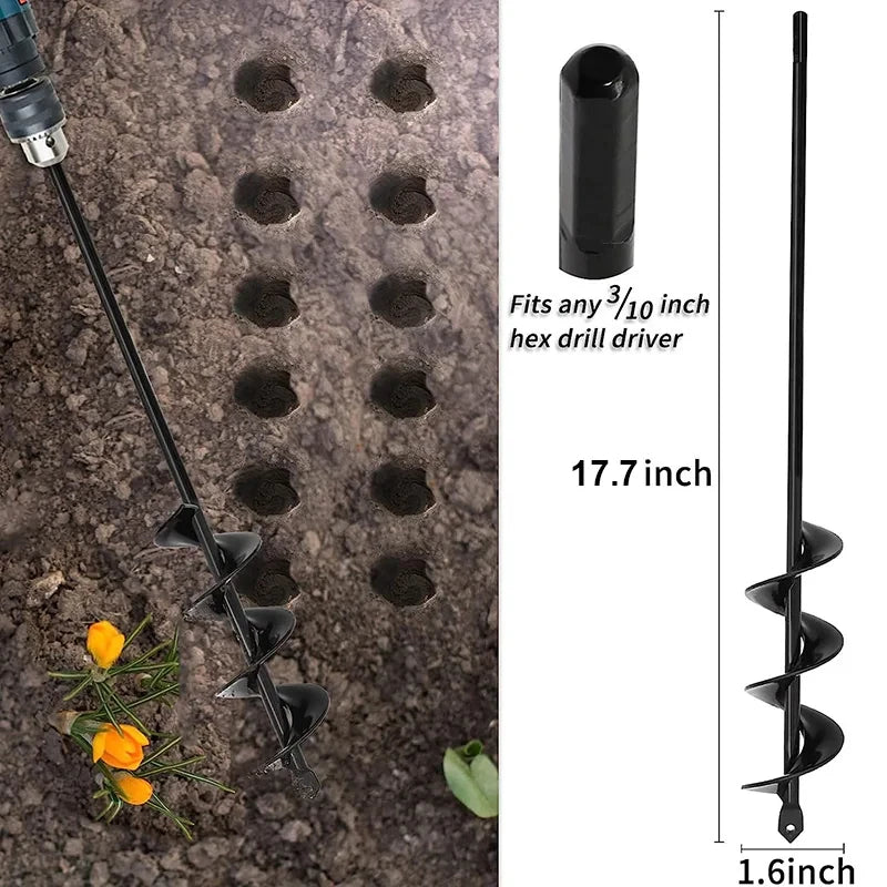 Garden Earth Auger Spiral Drill Bit for Planting Flowers & Vegetables – Manual or Electric Drill Hole Digger for Soil Loosening
