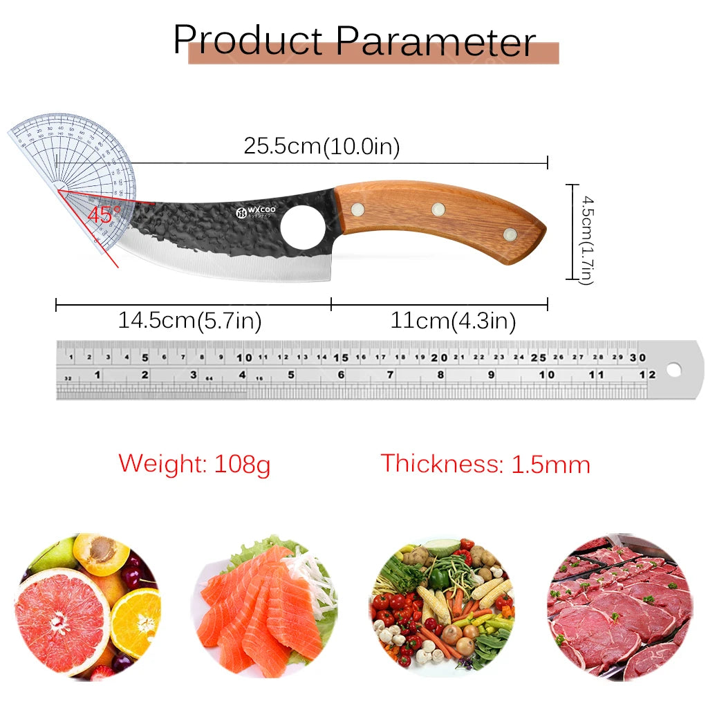 WXCOO Hand Forged Chef Knife Full Tang Butcher Knife Meat Cleaver for Cutting Meat Vegetables Kitchen Cooking Boning Knife