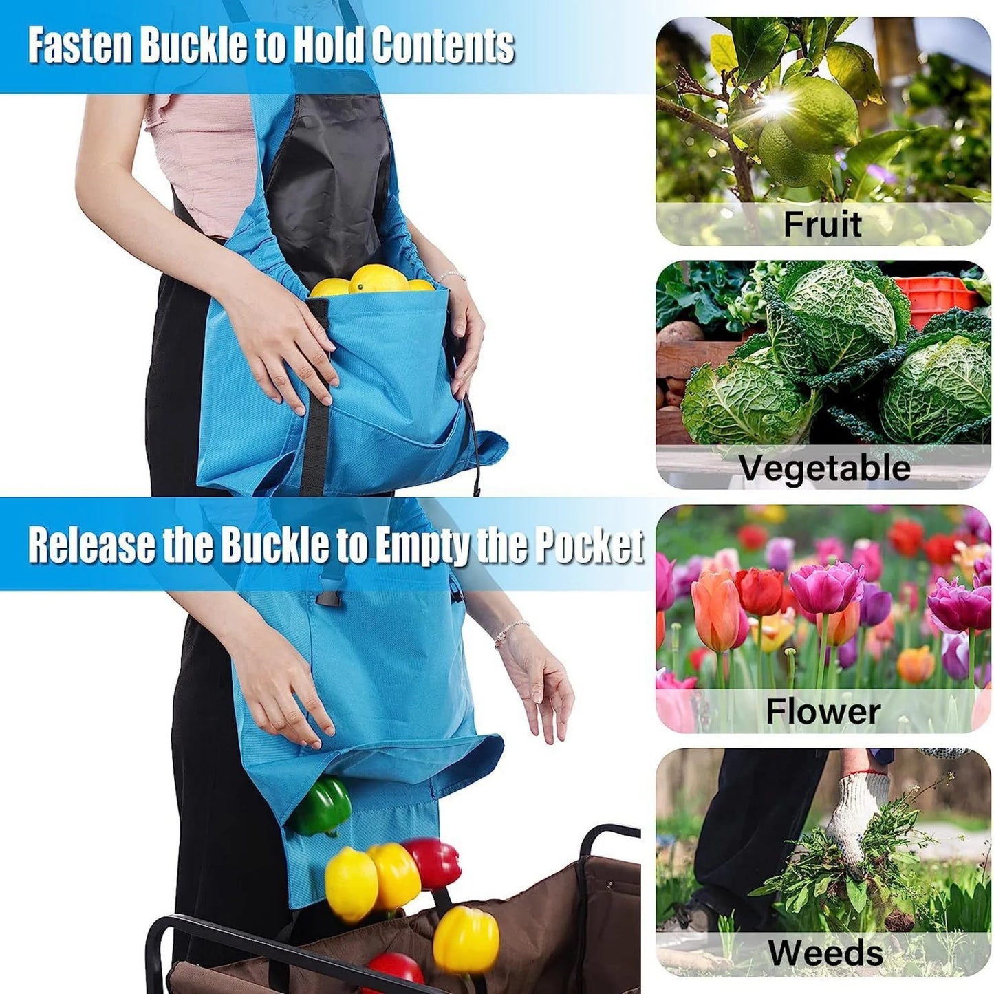 Outdoor Picking Large Pocket Apron Gardening Quick Release Harvest Apron Backpack Tool Apron Picking Bag
