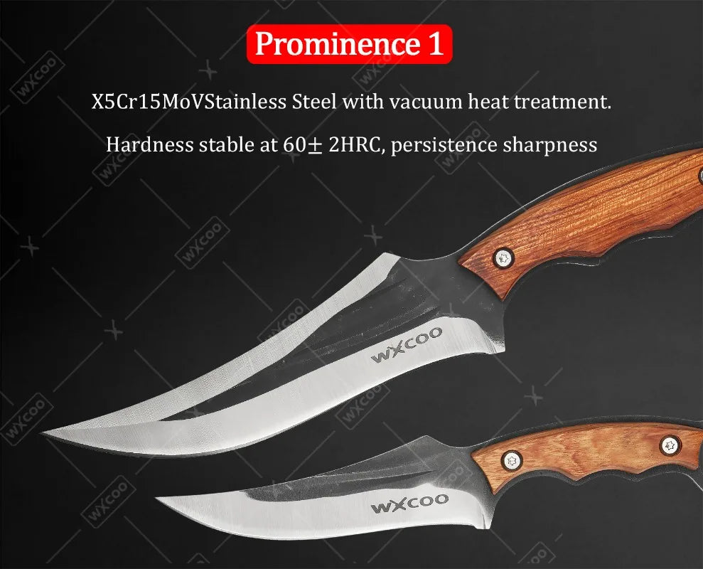 WXCOO Hand-Forged Butcher Knife Stainless Steel Kitchen Knife Full Tang Meat Cleaver Boning Chef Knife for Barbecue Cooking