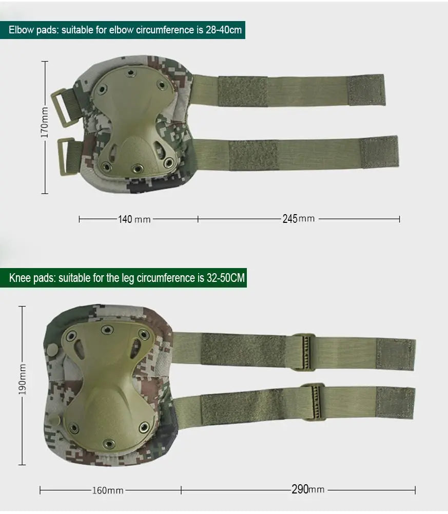 Tactical Combat Knee & Elbow Protective Pads Set for Outdoor CS Paintball Game Cycling Safety Skateboarding Gear Skates Knee Pro
