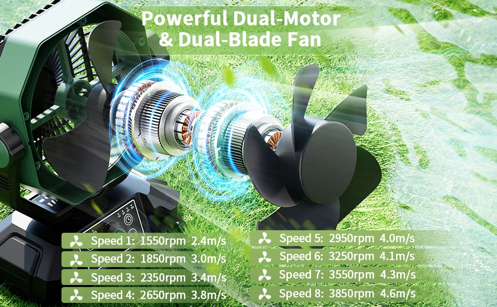 20000mAh Battery Camping Fan with 4 LED Lantern 8 Speeds Desk Fan Portable Outdoor Fan for Outdoor Camping Tent and Fishing