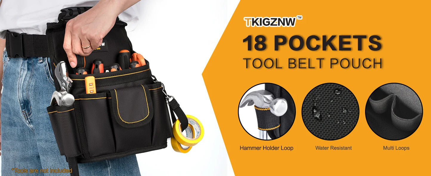 TkigznwTool Belt Bag 18 Pockets Tool Pouch