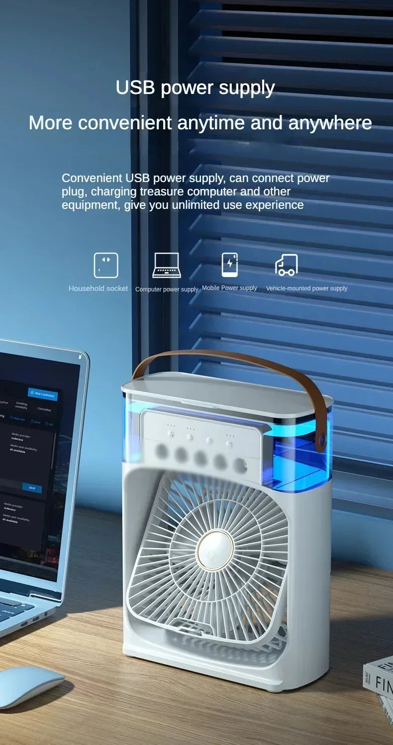 Lenovo Air Conditioner Ice Fan Mini USB Portable Air Cooler Humidifier Water Mist Spray LED Night Light Desktop Cooling Fan