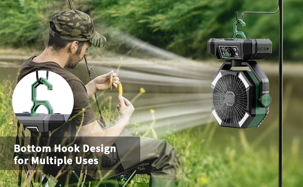 20000mAh Battery Camping Fan with 4 LED Lantern 8 Speeds Desk Fan Portable Outdoor Fan for Outdoor Camping Tent and Fishing