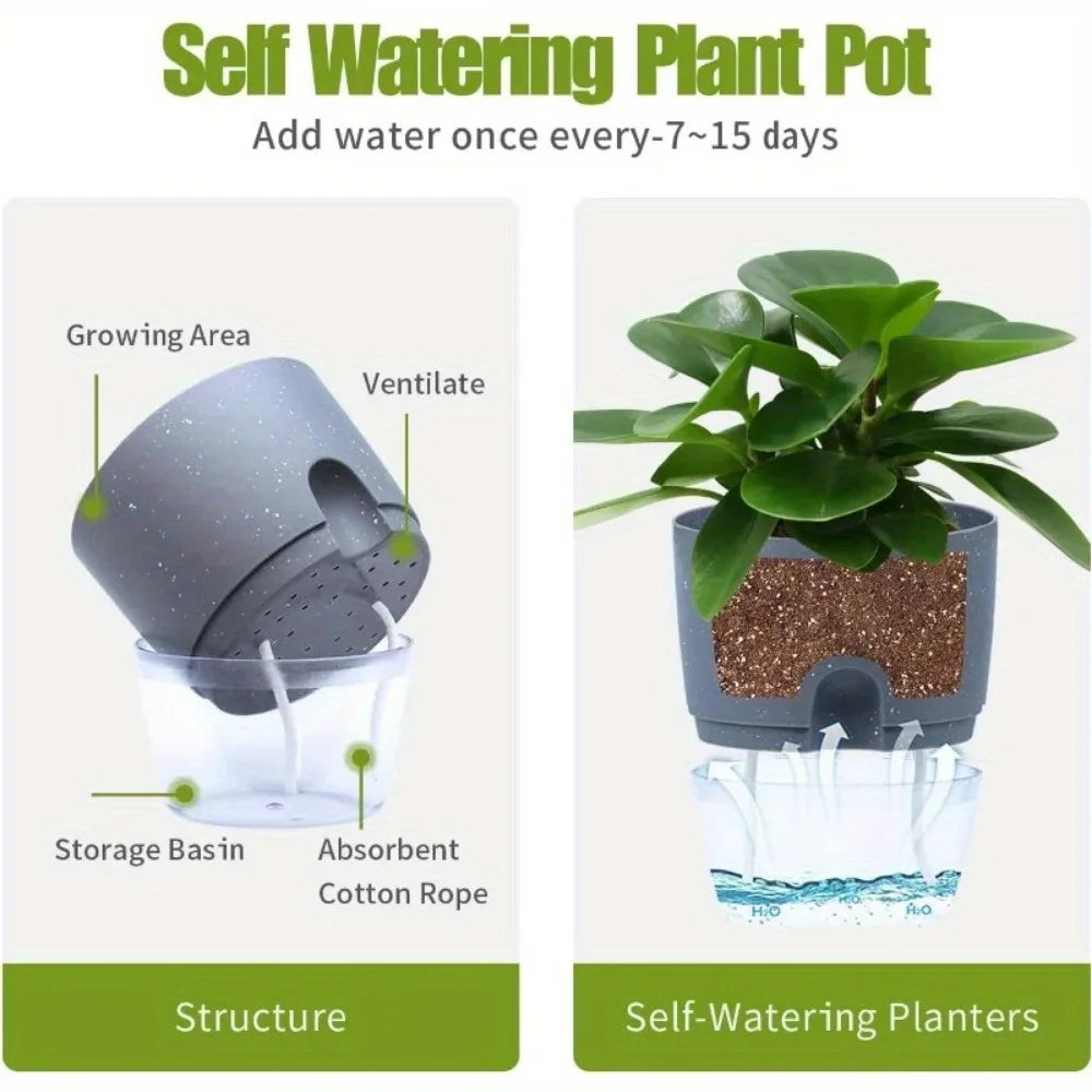 10/5Pcs Self Watering Plastic Flower Pot Double Layer Hydroponics Plants Bonsai Pot Vases Succulent Potted Home Office Decor