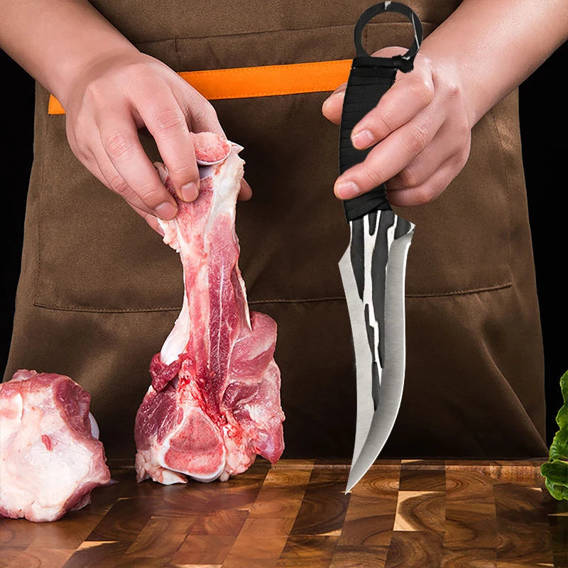 WXCOO Kitchen Knife Hand-Forged Butcher Cleaver BBQ Knife Stainless Steel Boning Knife Fruit Paring Cooking Kitchen Accessories
