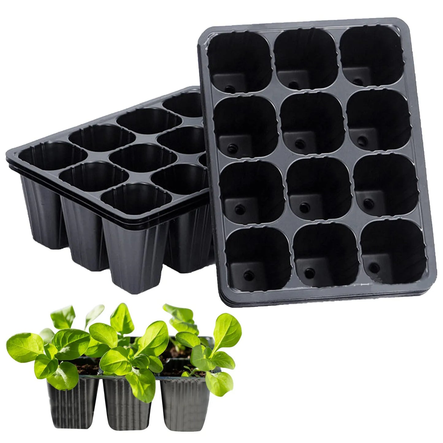 12 Hole Black Plastic Seedling Tray for Plants Nursery Garden Seed Starter Pots Planting Trays for Vegetables Flowers