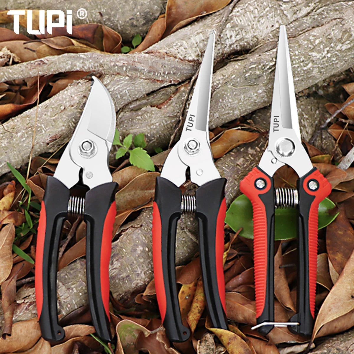 TUPI Stainless Steel Pruning Shears Sharp Branch Scissors with Non Slip Handle for Garden Fruit Tree Trimming Tools