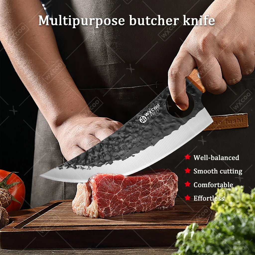 WXCOO Hand Forged Chef Knife Full Tang Butcher Knife Meat Cleaver for Cutting Meat Vegetables Kitchen Cooking Boning Knife