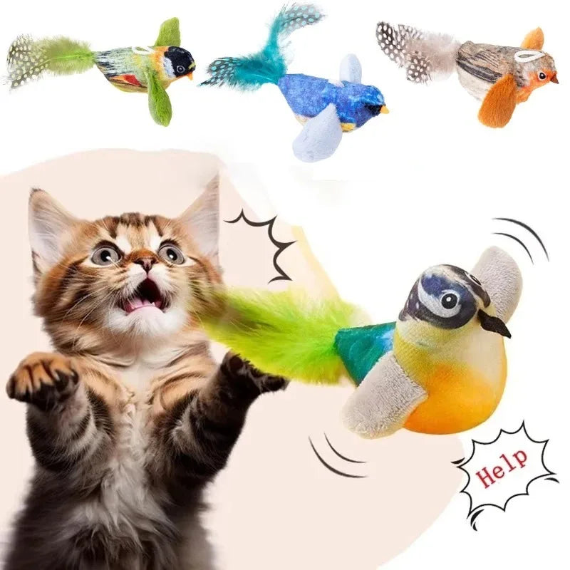 The Pet Cat Toy Emulates the Sound Bird to Amuse the Cat Elastic Rope to Relieve Boredom and Resist Scratching and Biting