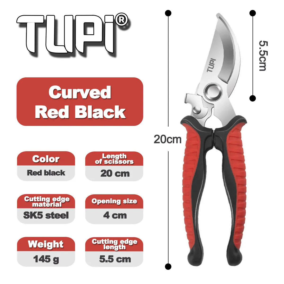 TUPI Stainless Steel Pruning Shears Sharp Branch Scissors with Non Slip Handle for Garden Fruit Tree Trimming Tools