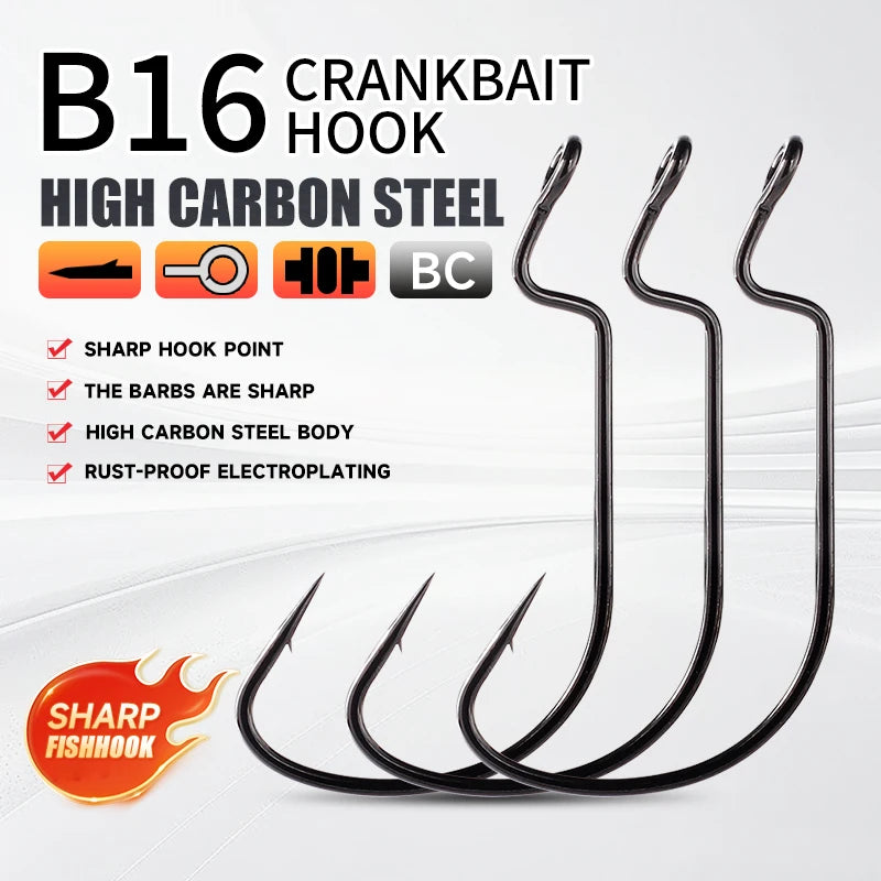 SUPERCONTINET 10pcs/lot Fishing Soft Worm Hooks High Carbon Steel Wide Super Lock Fishhooks Lure Softjerk Hooks