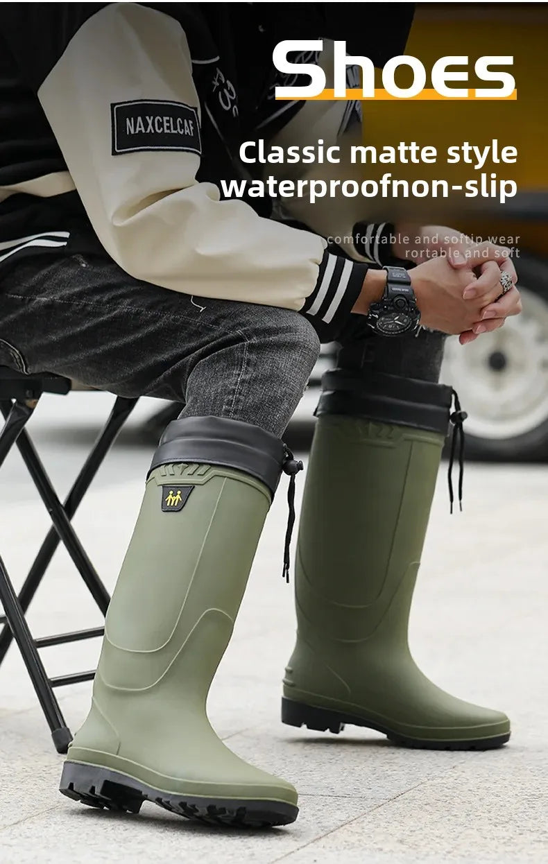 Comfortable High-Tube Men's Rain Boots Outdoor Versatile Waterproof Fishing Shoes Korean Style Delivery Car Wash Shoes Men's Wat