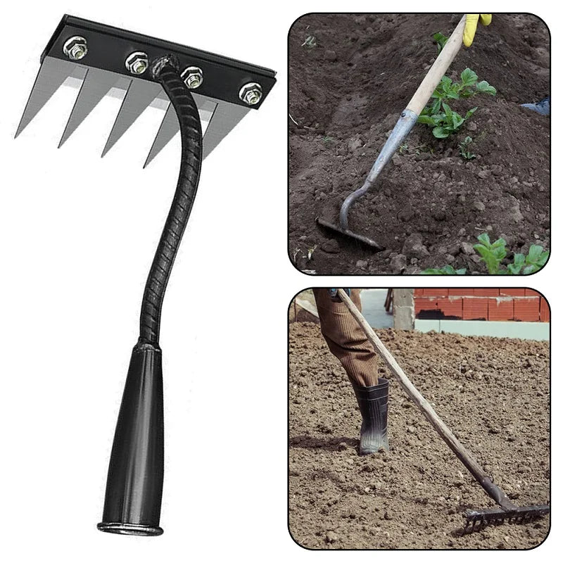 5/6/7/8Teeth Agricultural Rake Soil Loosening Weeding Tool Multifunction Metal Weeding Rake Garden Weeding Rake Gardening Tools